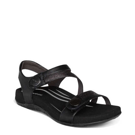 Aetrex Women's Jess Adjustable Quarter Strap Sandal in Black