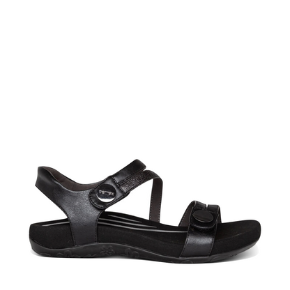 Aetrex Women's Jess Adjustable Quarter Strap Sandal in Black
