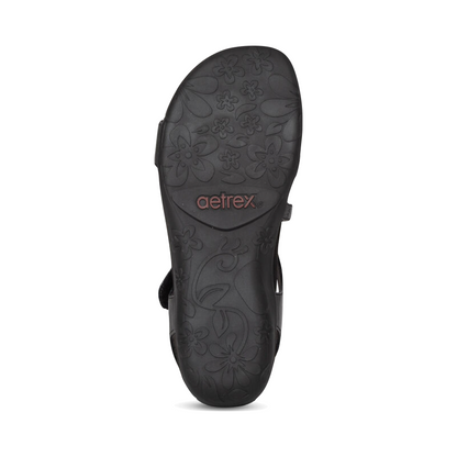 Aetrex Women's Jess Adjustable Quarter Strap Sandal in Black